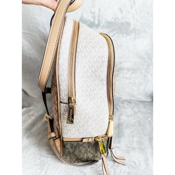 NWT Michael Kors Rhea Medium Metallic Signature Logo Backpack - Camel Multi main image 6